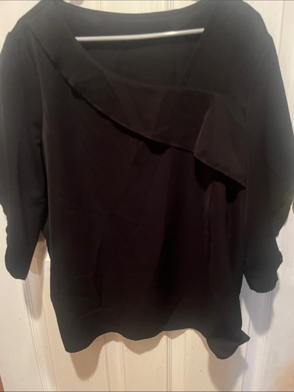 SHEIN Black Asymmetric Ruffle-Trim Blouse